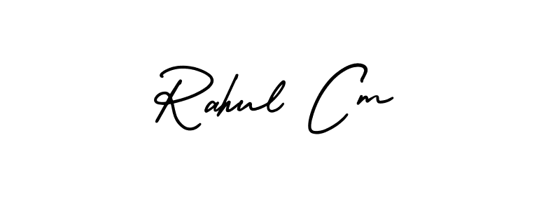 You should practise on your own different ways (AmerikaSignatureDemo-Regular) to write your name (Rahul Cm) in signature. don't let someone else do it for you. Rahul Cm signature style 3 images and pictures png