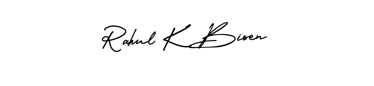 You should practise on your own different ways (AmerikaSignatureDemo-Regular) to write your name (Rahul K Bisen) in signature. don't let someone else do it for you. Rahul K Bisen signature style 3 images and pictures png