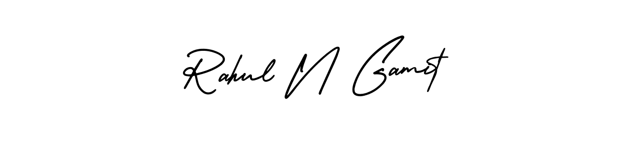 The best way (AmerikaSignatureDemo-Regular) to make a short signature is to pick only two or three words in your name. The name Rahul N Gamit include a total of six letters. For converting this name. Rahul N Gamit signature style 3 images and pictures png