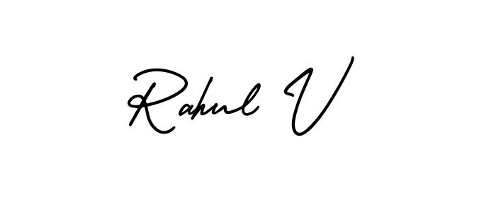 How to make Rahul V name signature. Use AmerikaSignatureDemo-Regular style for creating short signs online. This is the latest handwritten sign. Rahul V signature style 3 images and pictures png