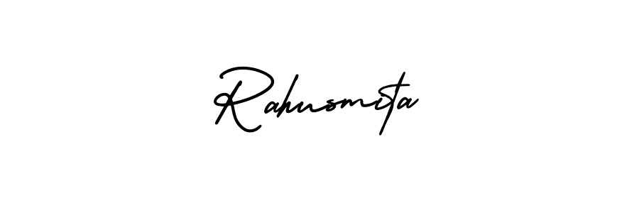 You should practise on your own different ways (AmerikaSignatureDemo-Regular) to write your name (Rahusmita) in signature. don't let someone else do it for you. Rahusmita signature style 3 images and pictures png