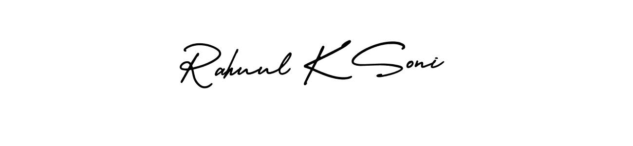 This is the best signature style for the Rahuul K Soni name. Also you like these signature font (AmerikaSignatureDemo-Regular). Mix name signature. Rahuul K Soni signature style 3 images and pictures png