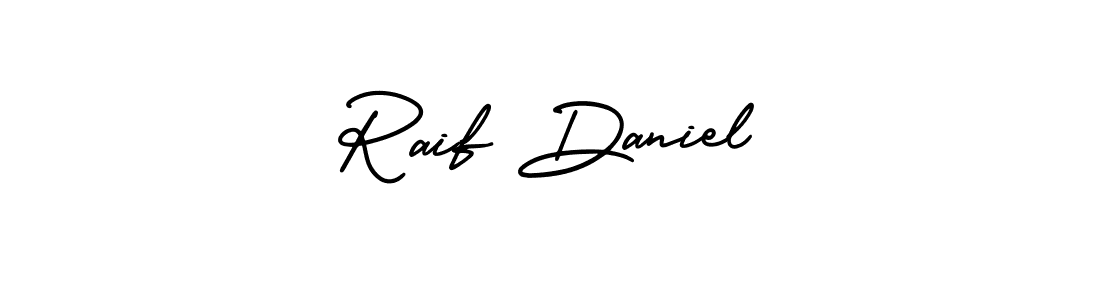 The best way (AmerikaSignatureDemo-Regular) to make a short signature is to pick only two or three words in your name. The name Raif Daniel include a total of six letters. For converting this name. Raif Daniel signature style 3 images and pictures png
