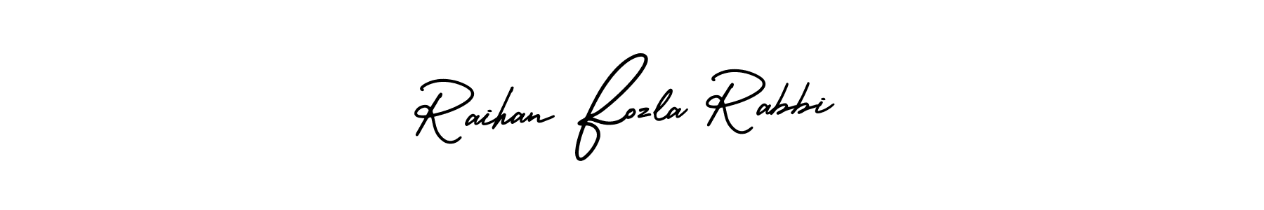 The best way (AmerikaSignatureDemo-Regular) to make a short signature is to pick only two or three words in your name. The name Raihan Fozla Rabbi include a total of six letters. For converting this name. Raihan Fozla Rabbi signature style 3 images and pictures png