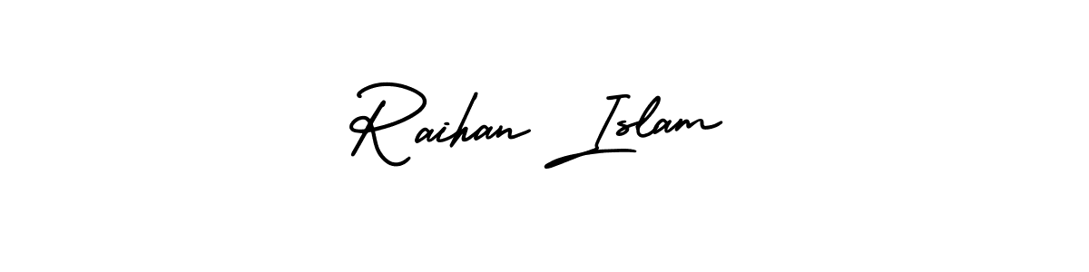 You should practise on your own different ways (AmerikaSignatureDemo-Regular) to write your name (Raihan Islam) in signature. don't let someone else do it for you. Raihan Islam signature style 3 images and pictures png