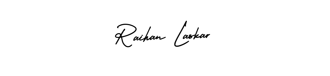 This is the best signature style for the Raihan Laskar name. Also you like these signature font (AmerikaSignatureDemo-Regular). Mix name signature. Raihan Laskar signature style 3 images and pictures png