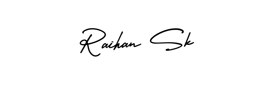 The best way (AmerikaSignatureDemo-Regular) to make a short signature is to pick only two or three words in your name. The name Raihan Sk include a total of six letters. For converting this name. Raihan Sk signature style 3 images and pictures png