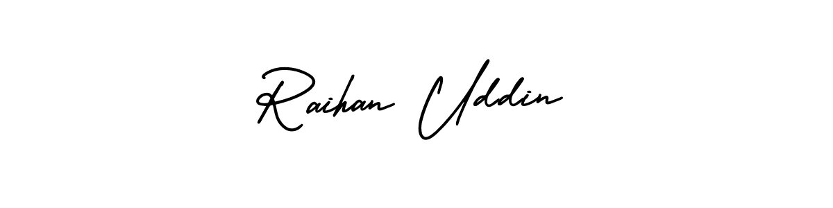 Use a signature maker to create a handwritten signature online. With this signature software, you can design (AmerikaSignatureDemo-Regular) your own signature for name Raihan Uddin. Raihan Uddin signature style 3 images and pictures png