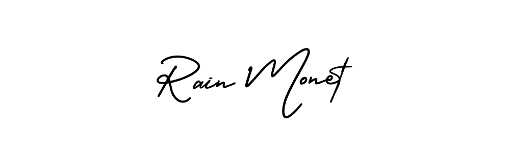 You should practise on your own different ways (AmerikaSignatureDemo-Regular) to write your name (Rain Monet) in signature. don't let someone else do it for you. Rain Monet signature style 3 images and pictures png