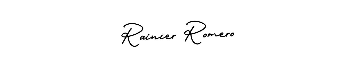 Make a short Rainier Romero signature style. Manage your documents anywhere anytime using AmerikaSignatureDemo-Regular. Create and add eSignatures, submit forms, share and send files easily. Rainier Romero signature style 3 images and pictures png
