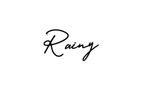 if you are searching for the best signature style for your name Rainy. so please give up your signature search. here we have designed multiple signature styles  using AmerikaSignatureDemo-Regular. Rainy signature style 3 images and pictures png