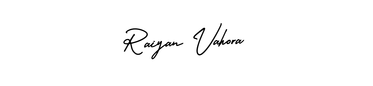 The best way (AmerikaSignatureDemo-Regular) to make a short signature is to pick only two or three words in your name. The name Raiyan Vahora include a total of six letters. For converting this name. Raiyan Vahora signature style 3 images and pictures png