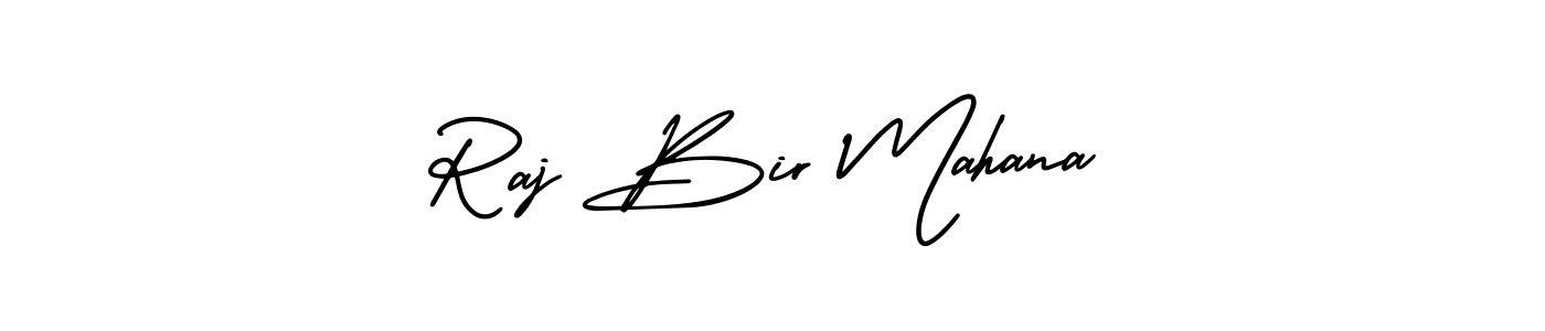 The best way (AmerikaSignatureDemo-Regular) to make a short signature is to pick only two or three words in your name. The name Raj Bir Mahana include a total of six letters. For converting this name. Raj Bir Mahana signature style 3 images and pictures png