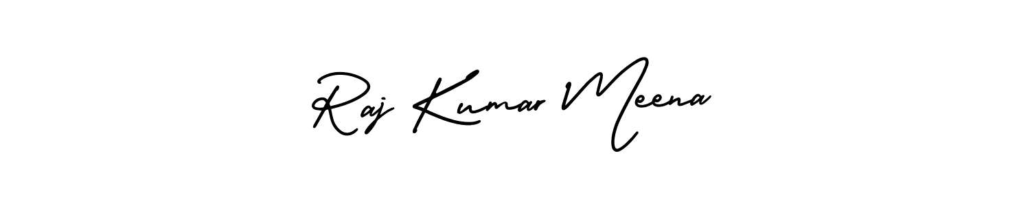 The best way (AmerikaSignatureDemo-Regular) to make a short signature is to pick only two or three words in your name. The name Raj Kumar Meena include a total of six letters. For converting this name. Raj Kumar Meena signature style 3 images and pictures png