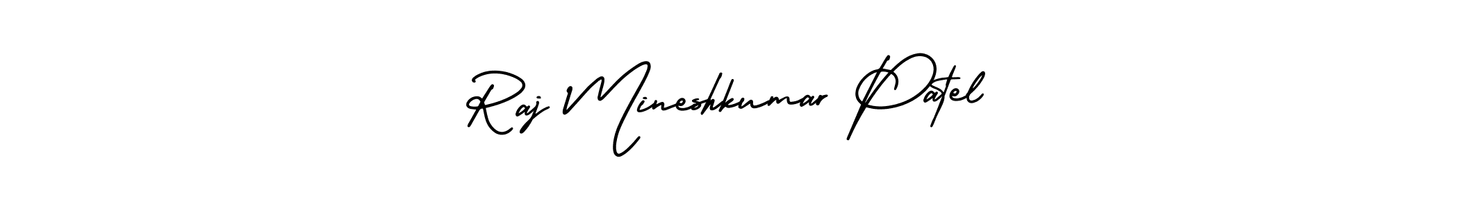 You should practise on your own different ways (AmerikaSignatureDemo-Regular) to write your name (Raj Mineshkumar Patel) in signature. don't let someone else do it for you. Raj Mineshkumar Patel signature style 3 images and pictures png