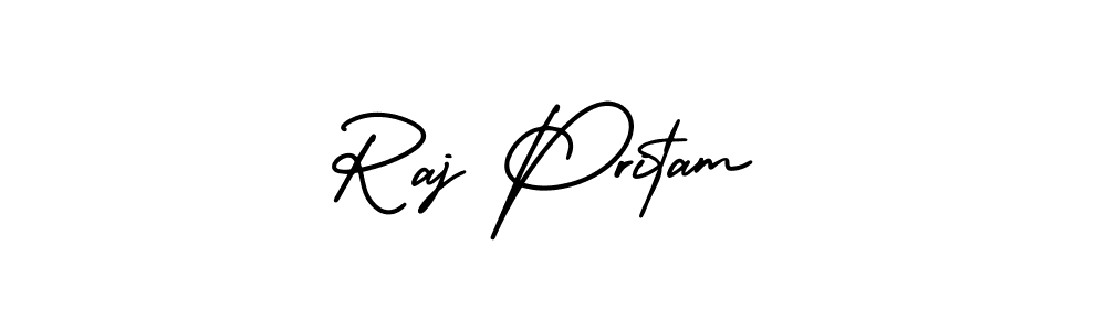 AmerikaSignatureDemo-Regular is a professional signature style that is perfect for those who want to add a touch of class to their signature. It is also a great choice for those who want to make their signature more unique. Get Raj Pritam name to fancy signature for free. Raj Pritam signature style 3 images and pictures png