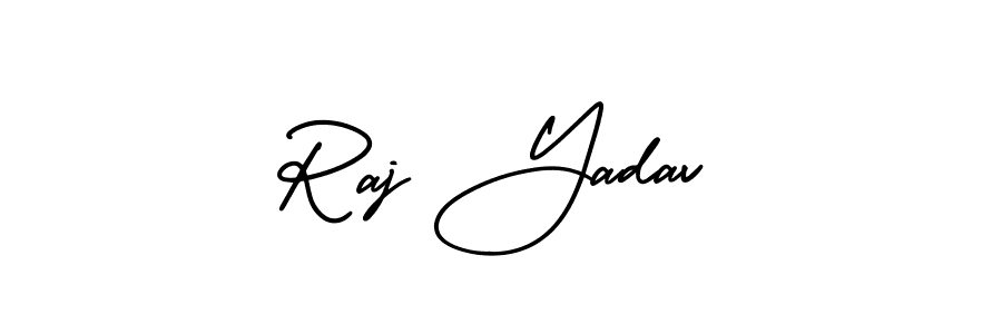 You should practise on your own different ways (AmerikaSignatureDemo-Regular) to write your name (Raj Yadav) in signature. don't let someone else do it for you. Raj Yadav signature style 3 images and pictures png