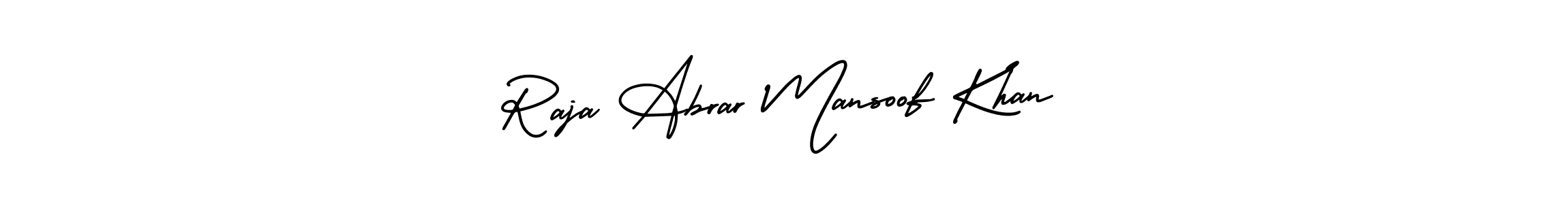 It looks lik you need a new signature style for name Raja Abrar Mansoof Khan. Design unique handwritten (AmerikaSignatureDemo-Regular) signature with our free signature maker in just a few clicks. Raja Abrar Mansoof Khan signature style 3 images and pictures png