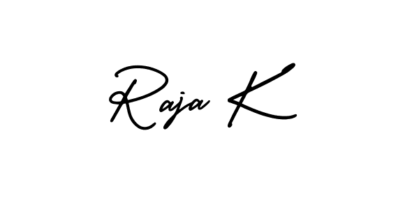 You should practise on your own different ways (AmerikaSignatureDemo-Regular) to write your name (Raja K) in signature. don't let someone else do it for you. Raja K signature style 3 images and pictures png