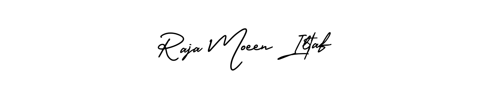 This is the best signature style for the Raja Moeen Iltaf name. Also you like these signature font (AmerikaSignatureDemo-Regular). Mix name signature. Raja Moeen Iltaf signature style 3 images and pictures png