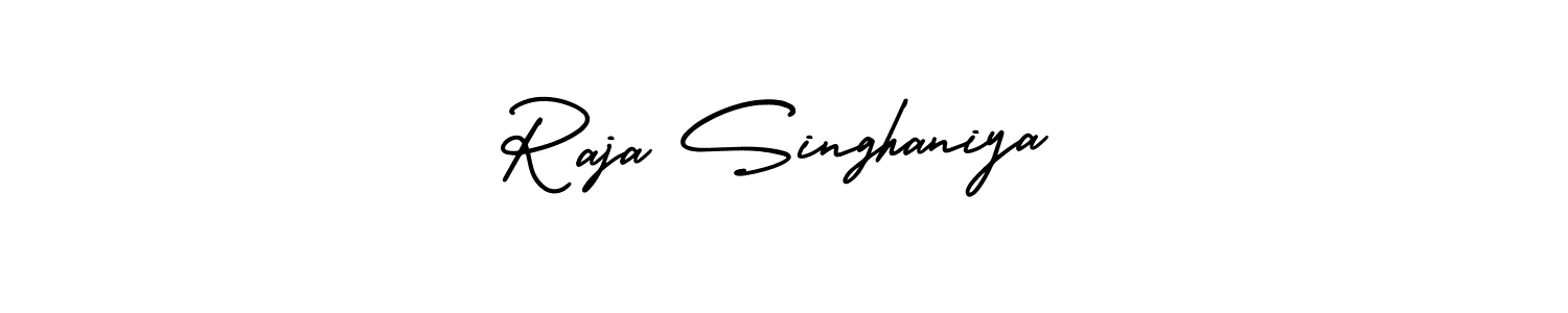 Use a signature maker to create a handwritten signature online. With this signature software, you can design (AmerikaSignatureDemo-Regular) your own signature for name Raja Singhaniya. Raja Singhaniya signature style 3 images and pictures png