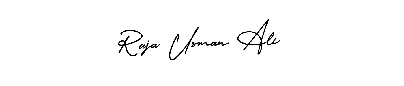 This is the best signature style for the Raja Usman Ali name. Also you like these signature font (AmerikaSignatureDemo-Regular). Mix name signature. Raja Usman Ali signature style 3 images and pictures png