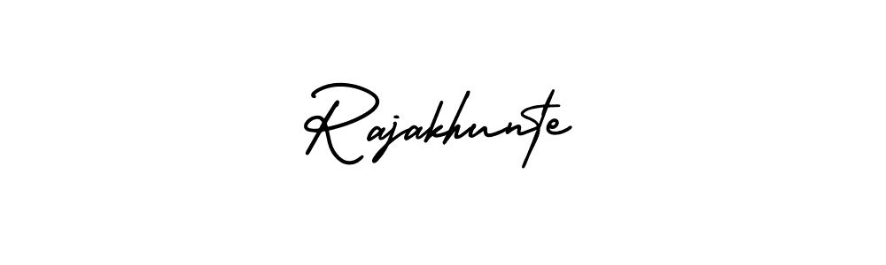 You should practise on your own different ways (AmerikaSignatureDemo-Regular) to write your name (Rajakhunte) in signature. don't let someone else do it for you. Rajakhunte signature style 3 images and pictures png