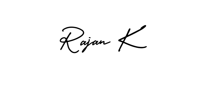 You should practise on your own different ways (AmerikaSignatureDemo-Regular) to write your name (Rajan K) in signature. don't let someone else do it for you. Rajan K signature style 3 images and pictures png