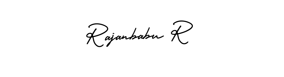 You should practise on your own different ways (AmerikaSignatureDemo-Regular) to write your name (Rajanbabu R) in signature. don't let someone else do it for you. Rajanbabu R signature style 3 images and pictures png