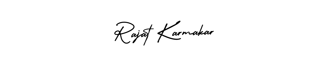 The best way (AmerikaSignatureDemo-Regular) to make a short signature is to pick only two or three words in your name. The name Rajat Karmakar include a total of six letters. For converting this name. Rajat Karmakar signature style 3 images and pictures png
