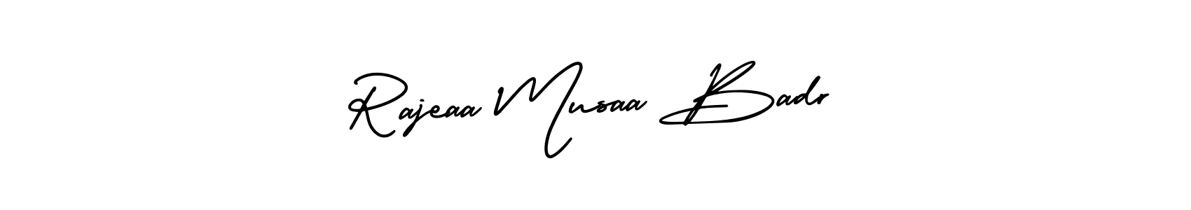 if you are searching for the best signature style for your name Rajeaa Musaa Badr. so please give up your signature search. here we have designed multiple signature styles  using AmerikaSignatureDemo-Regular. Rajeaa Musaa Badr signature style 3 images and pictures png