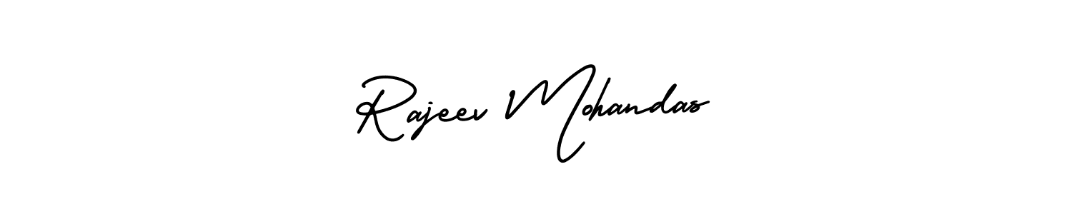This is the best signature style for the Rajeev Mohandas name. Also you like these signature font (AmerikaSignatureDemo-Regular). Mix name signature. Rajeev Mohandas signature style 3 images and pictures png