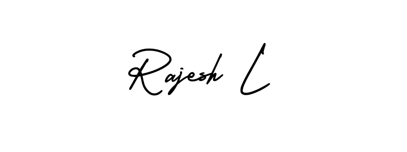 You should practise on your own different ways (AmerikaSignatureDemo-Regular) to write your name (Rajesh L) in signature. don't let someone else do it for you. Rajesh L signature style 3 images and pictures png