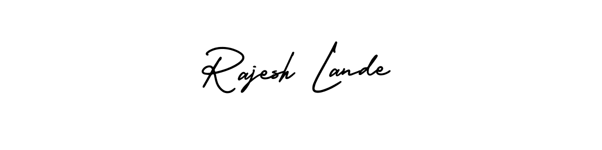 You should practise on your own different ways (AmerikaSignatureDemo-Regular) to write your name (Rajesh Lande) in signature. don't let someone else do it for you. Rajesh Lande signature style 3 images and pictures png