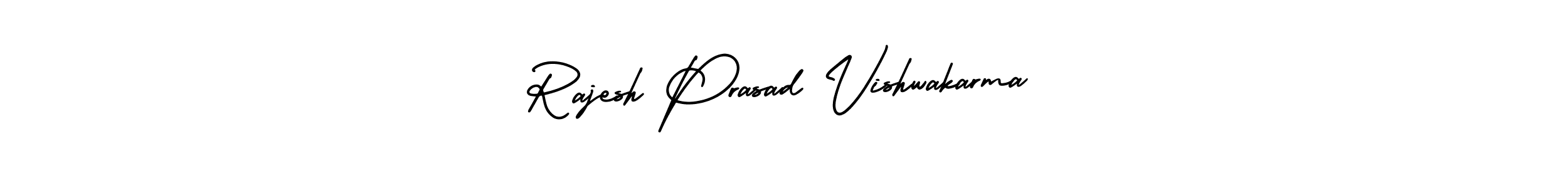 You should practise on your own different ways (AmerikaSignatureDemo-Regular) to write your name (Rajesh Prasad Vishwakarma) in signature. don't let someone else do it for you. Rajesh Prasad Vishwakarma signature style 3 images and pictures png