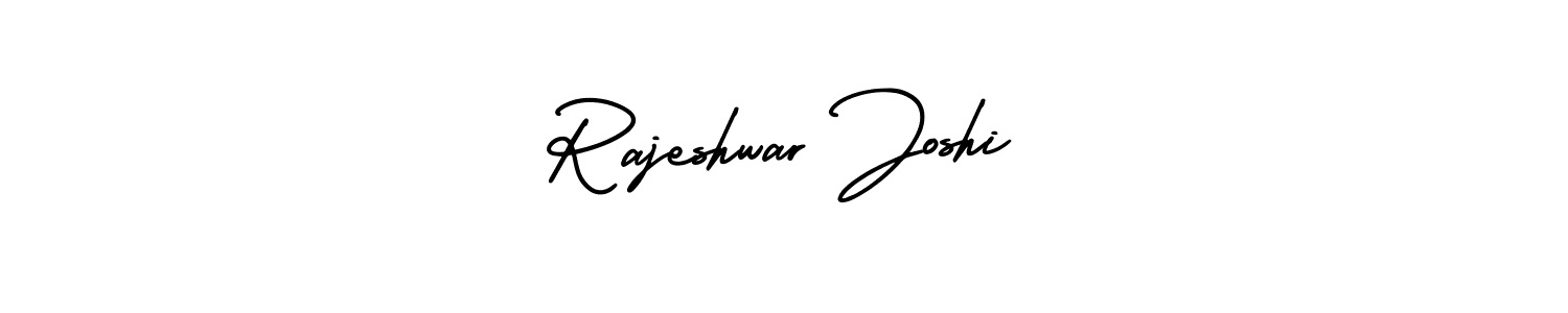 You should practise on your own different ways (AmerikaSignatureDemo-Regular) to write your name (Rajeshwar Joshi) in signature. don't let someone else do it for you. Rajeshwar Joshi signature style 3 images and pictures png