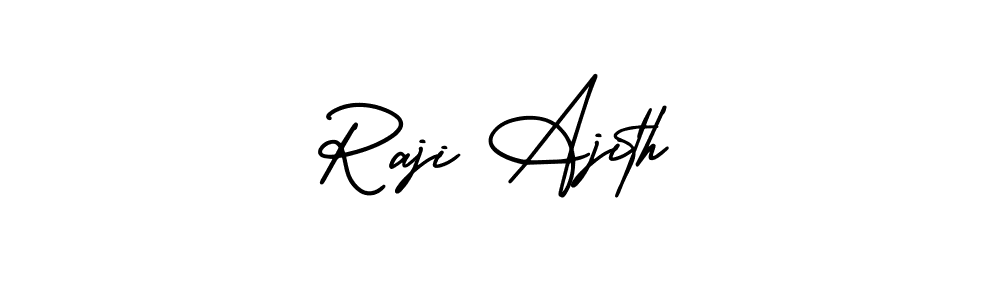You should practise on your own different ways (AmerikaSignatureDemo-Regular) to write your name (Raji Ajith) in signature. don't let someone else do it for you. Raji Ajith signature style 3 images and pictures png