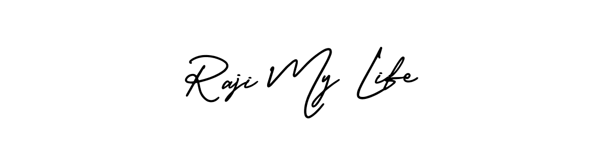 The best way (AmerikaSignatureDemo-Regular) to make a short signature is to pick only two or three words in your name. The name Raji My Life include a total of six letters. For converting this name. Raji My Life signature style 3 images and pictures png