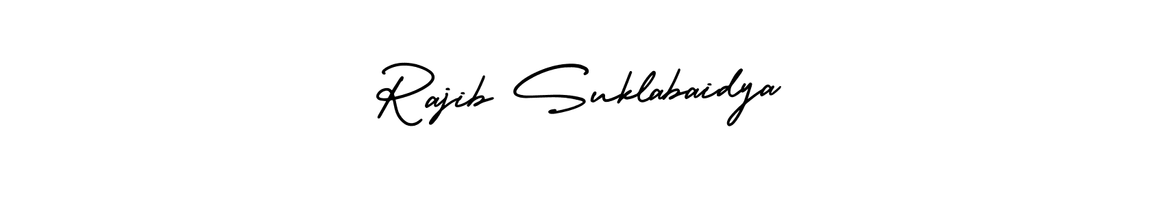 You should practise on your own different ways (AmerikaSignatureDemo-Regular) to write your name (Rajib Suklabaidya) in signature. don't let someone else do it for you. Rajib Suklabaidya signature style 3 images and pictures png
