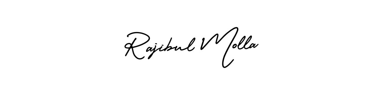 You should practise on your own different ways (AmerikaSignatureDemo-Regular) to write your name (Rajibul Molla) in signature. don't let someone else do it for you. Rajibul Molla signature style 3 images and pictures png