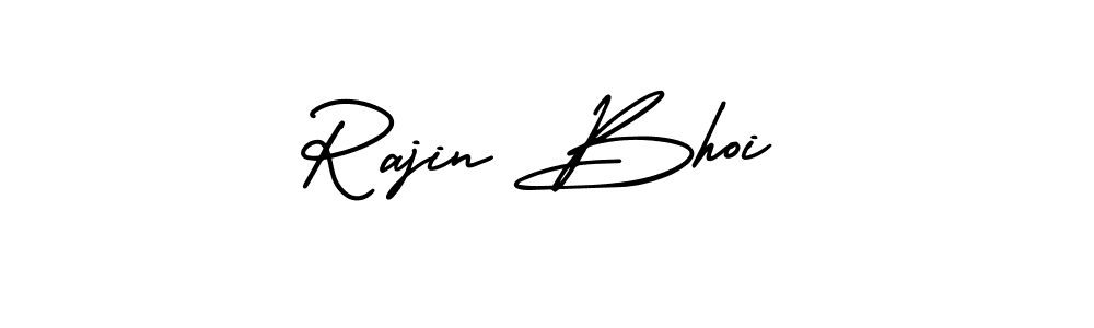 You should practise on your own different ways (AmerikaSignatureDemo-Regular) to write your name (Rajin Bhoi) in signature. don't let someone else do it for you. Rajin Bhoi signature style 3 images and pictures png