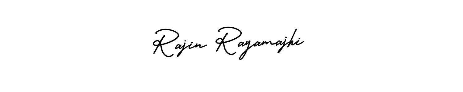 You should practise on your own different ways (AmerikaSignatureDemo-Regular) to write your name (Rajin Rayamajhi) in signature. don't let someone else do it for you. Rajin Rayamajhi signature style 3 images and pictures png