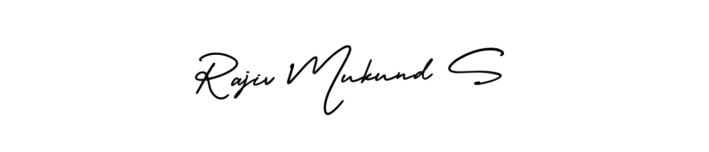 You should practise on your own different ways (AmerikaSignatureDemo-Regular) to write your name (Rajiv Mukund S) in signature. don't let someone else do it for you. Rajiv Mukund S signature style 3 images and pictures png