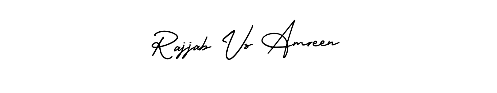 You should practise on your own different ways (AmerikaSignatureDemo-Regular) to write your name (Rajjab Vs Amreen) in signature. don't let someone else do it for you. Rajjab Vs Amreen signature style 3 images and pictures png