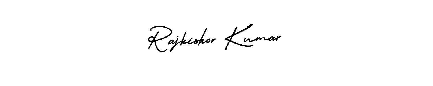 You should practise on your own different ways (AmerikaSignatureDemo-Regular) to write your name (Rajkishor Kumar) in signature. don't let someone else do it for you. Rajkishor Kumar signature style 3 images and pictures png