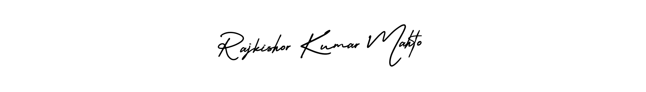 You should practise on your own different ways (AmerikaSignatureDemo-Regular) to write your name (Rajkishor Kumar Mahto) in signature. don't let someone else do it for you. Rajkishor Kumar Mahto signature style 3 images and pictures png