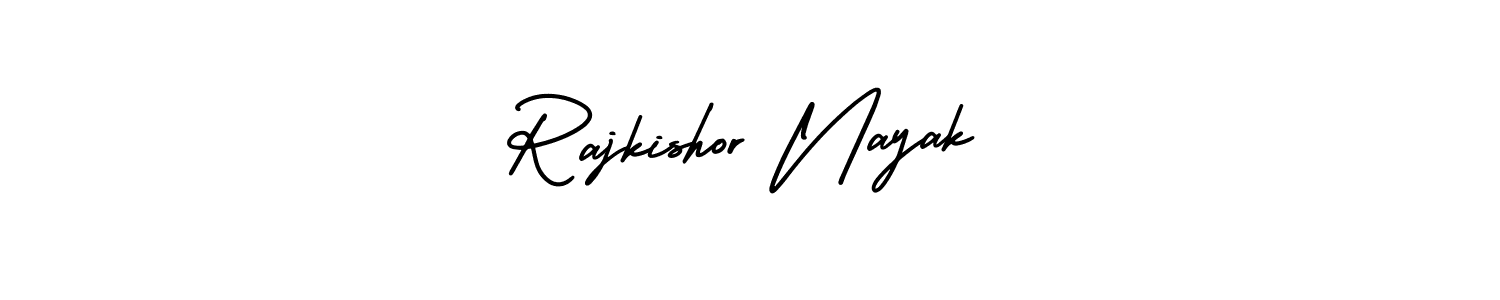 The best way (AmerikaSignatureDemo-Regular) to make a short signature is to pick only two or three words in your name. The name Rajkishor Nayak include a total of six letters. For converting this name. Rajkishor Nayak signature style 3 images and pictures png