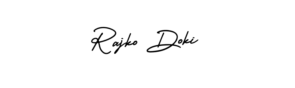 The best way (AmerikaSignatureDemo-Regular) to make a short signature is to pick only two or three words in your name. The name Rajko Doki include a total of six letters. For converting this name. Rajko Doki signature style 3 images and pictures png