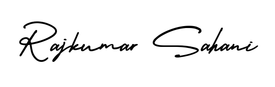 Designed for modern professionals: Rajkumar Sahani name signature crafted with AmerikaSignatureDemo-Regular script. Ready for digital PDF workflows. Rajkumar Sahani signature style 3 images and pictures png
