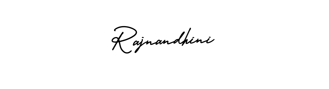 You should practise on your own different ways (AmerikaSignatureDemo-Regular) to write your name (Rajnandhini) in signature. don't let someone else do it for you. Rajnandhini signature style 3 images and pictures png